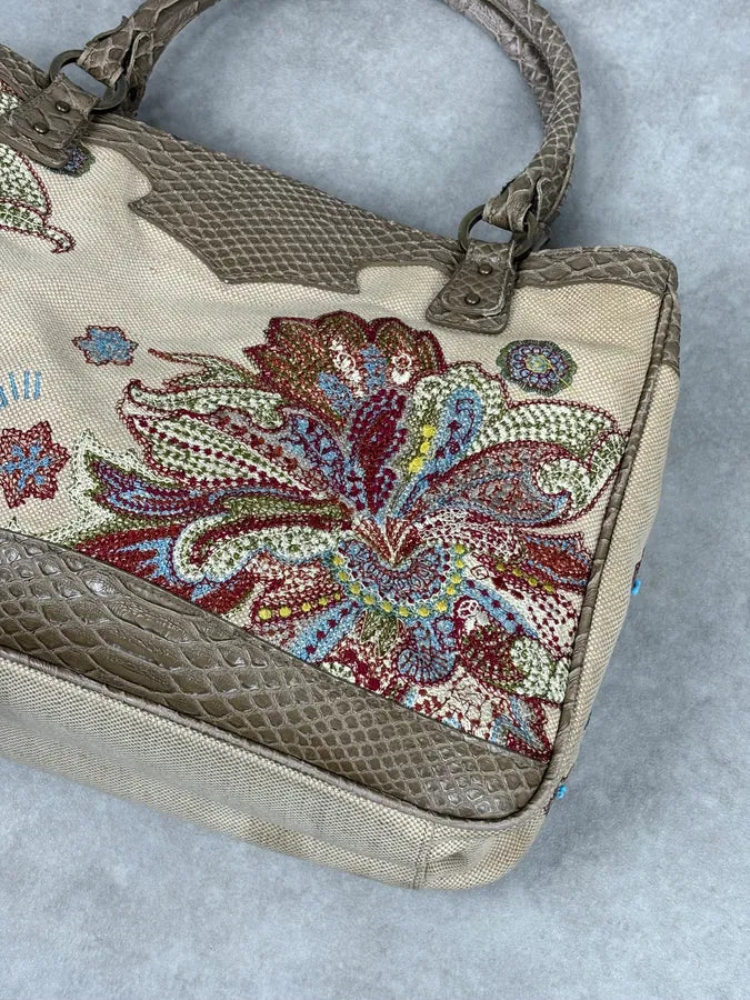 Just Cavalli Beige Python Embroidered Beaded Tote Handbag lauQXhm 7