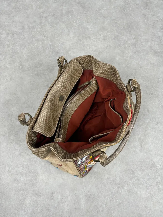 Just Cavalli Beige Python Embroidered Beaded Tote Handbag lauQXhm 10