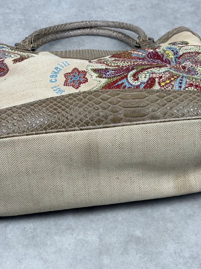Just Cavalli Beige Python Embroidered Beaded Tote Handbag lauQXhm 8