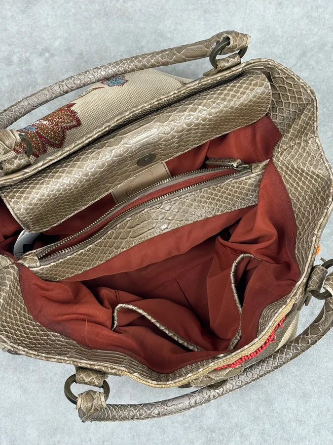 Just Cavalli Beige Python Embroidered Beaded Tote Handbag lauQXhm 12
