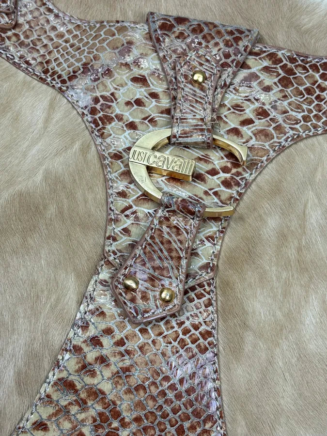 2000s Cavalli Beige Python Leather Faux Fur Handle Bag UERrvyt 8