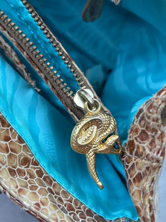 2000s Cavalli Beige Python Leather Faux Fur Handle Bag UERrvyt 15