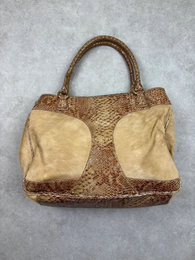 2000s Cavalli Beige Python Leather Faux Fur Handle Bag UERrvyt 9