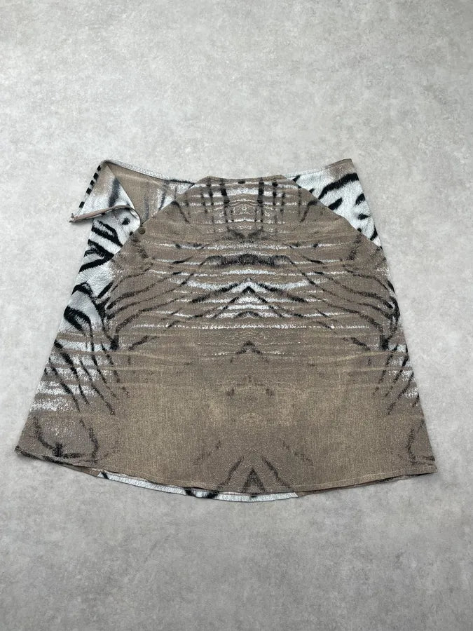 SS2002 Cavalli Beige Black & White Zebra Skirt mdcTXEg 6