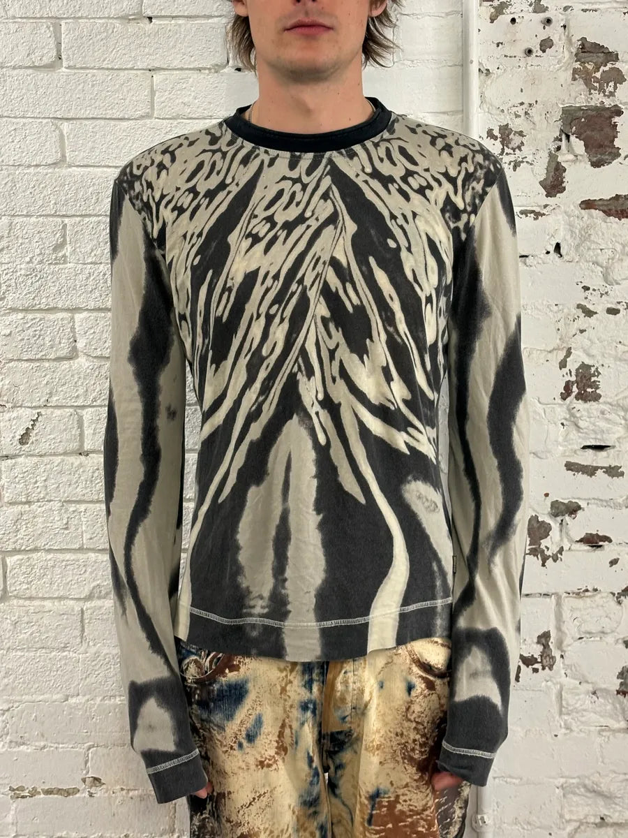 SS2002 Cavalli Black & Cream Hallucination Psycho Longsleeve T-Shirt DlbOUBU 2