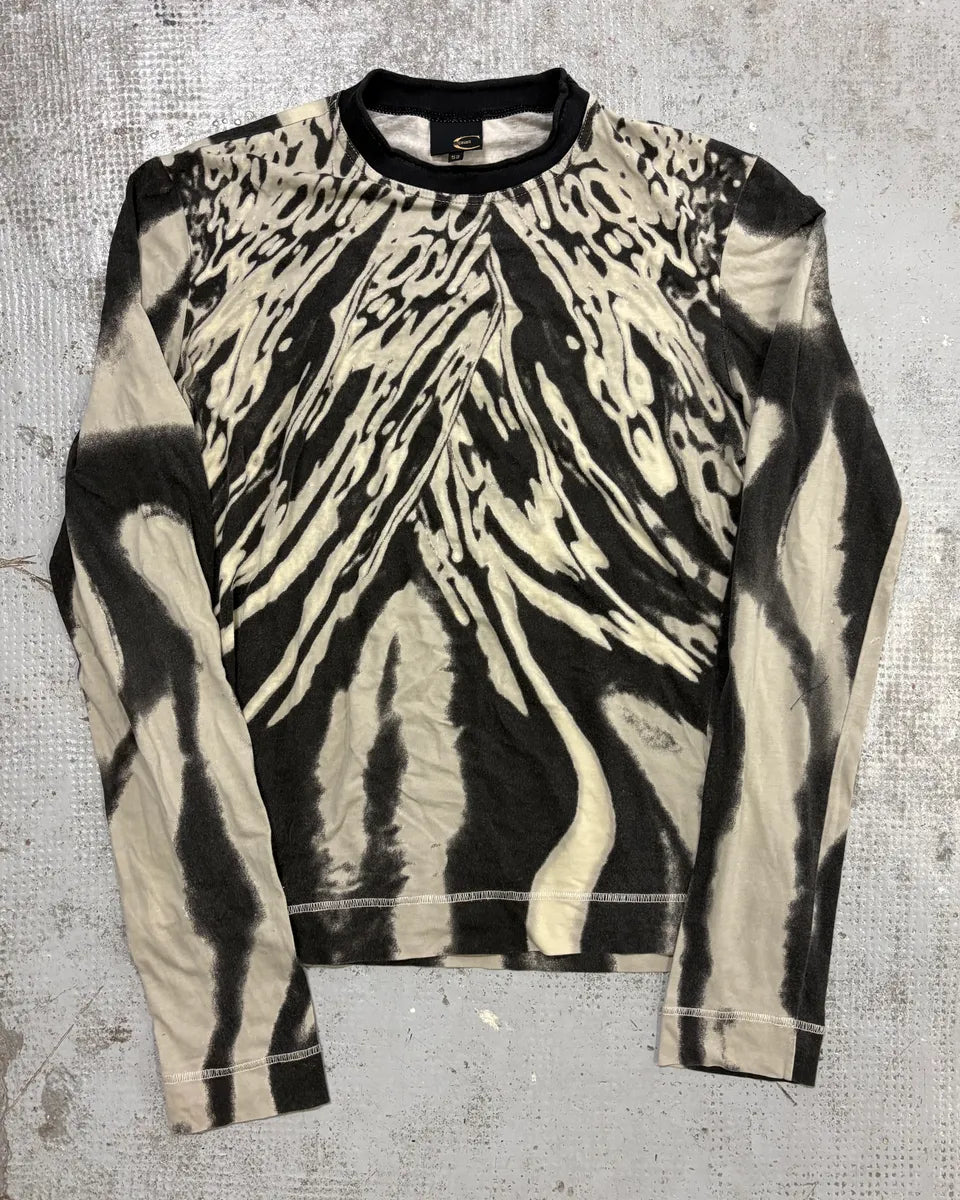 SS2002 Cavalli Black & Cream Hallucination Psycho Longsleeve T-Shirt DlbOUBU 0