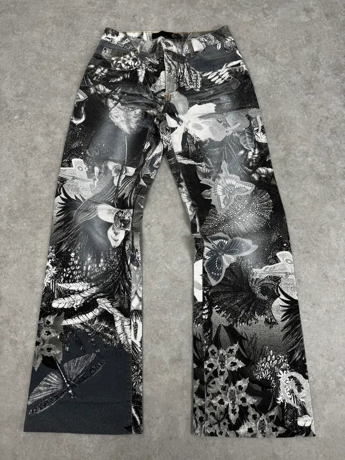 Just Cavalli Black & White Floral Printed Pants NhTdFzS 0