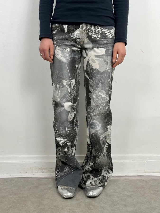 Just Cavalli Black & White Floral Printed Pants NhTdFzS 1
