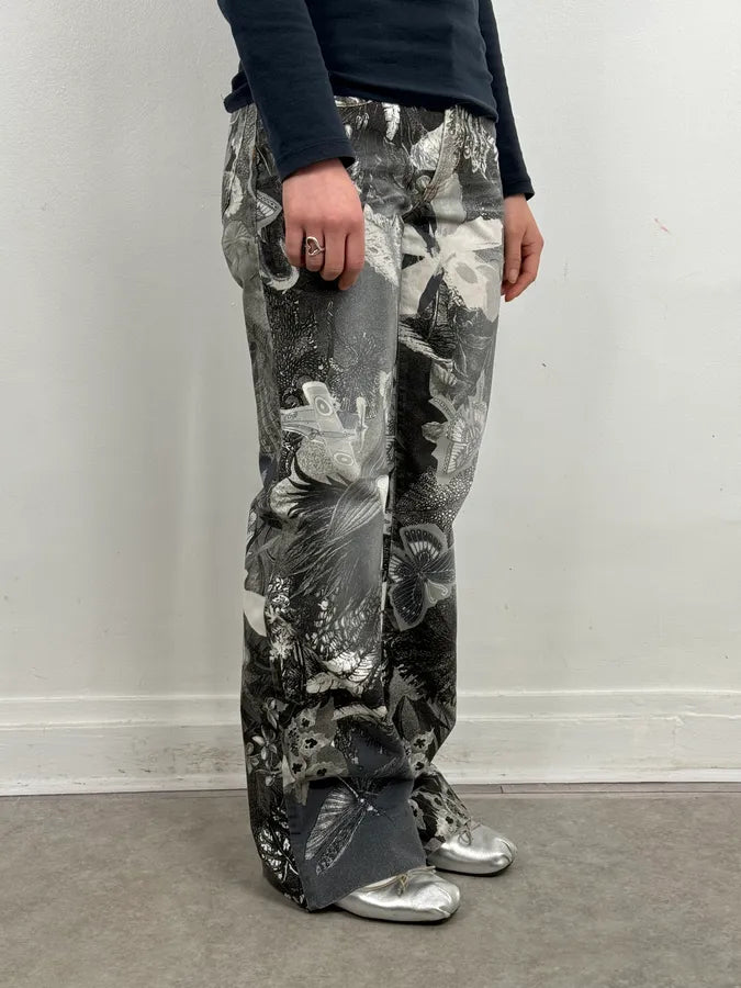 Just Cavalli Black & White Floral Printed Pants NhTdFzS 2