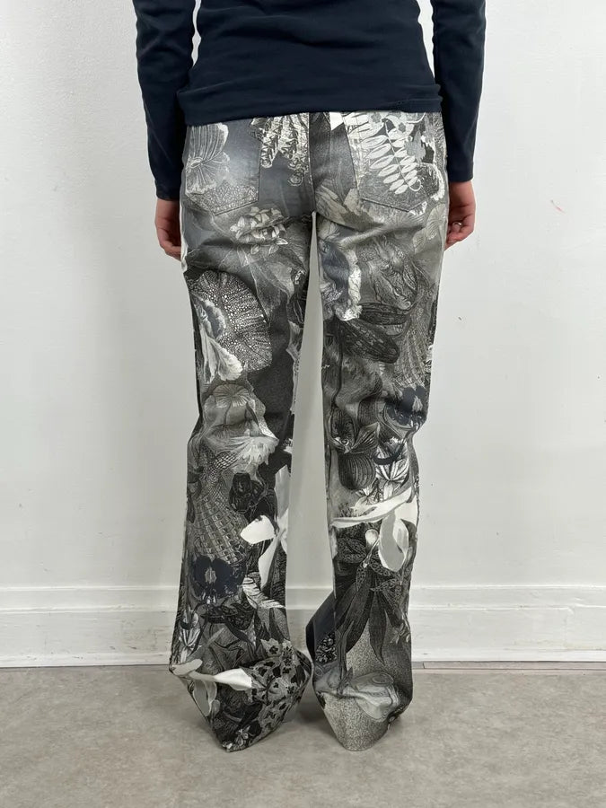 Just Cavalli Black & White Floral Printed Pants NhTdFzS 3
