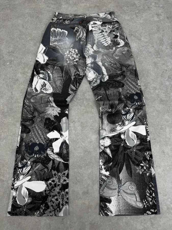 Just Cavalli Black & White Floral Printed Pants NhTdFzS 4
