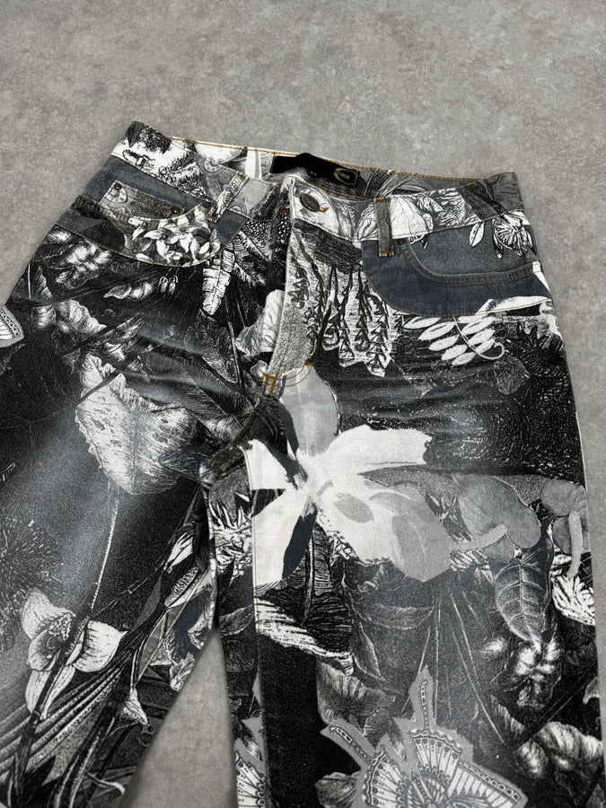 Just Cavalli Black & White Floral Printed Pants NhTdFzS 5