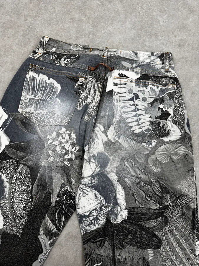 Just Cavalli Black & White Floral Printed Pants NhTdFzS 6