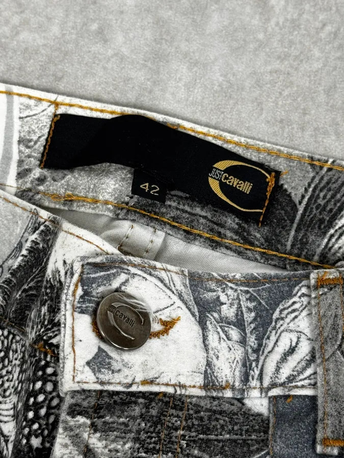 Just Cavalli Black & White Floral Printed Pants NhTdFzS 8
