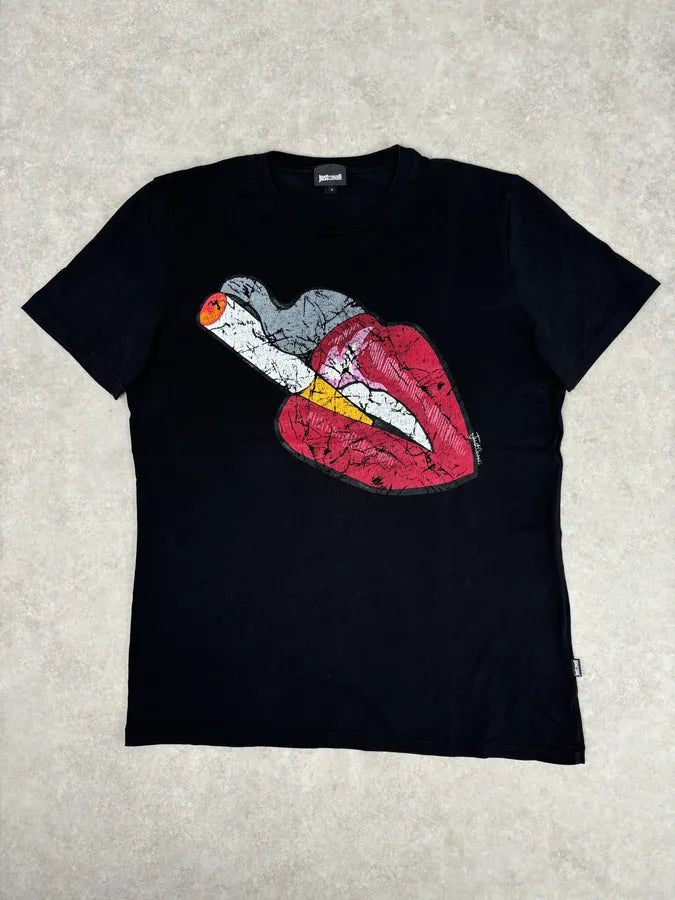 SS2016 Cavalli Black Smoke Kiss Graphic T-Shirt QBnbevB 0