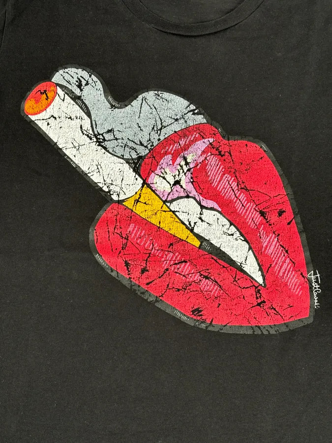 SS2016 Cavalli Black Smoke Kiss Graphic T-Shirt QBnbevB 6