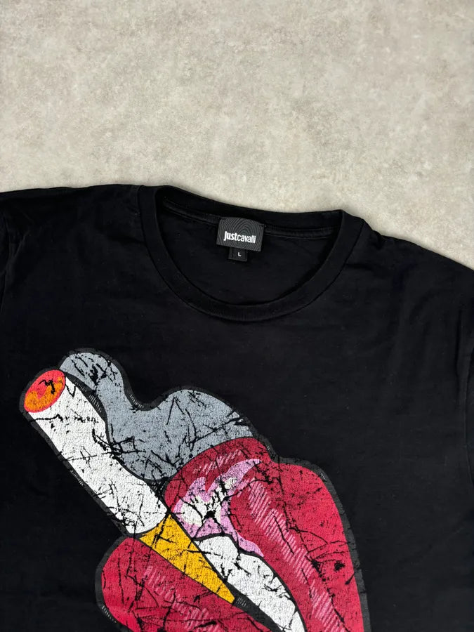 SS2016 Cavalli Black Smoke Kiss Graphic T-Shirt QBnbevB 3