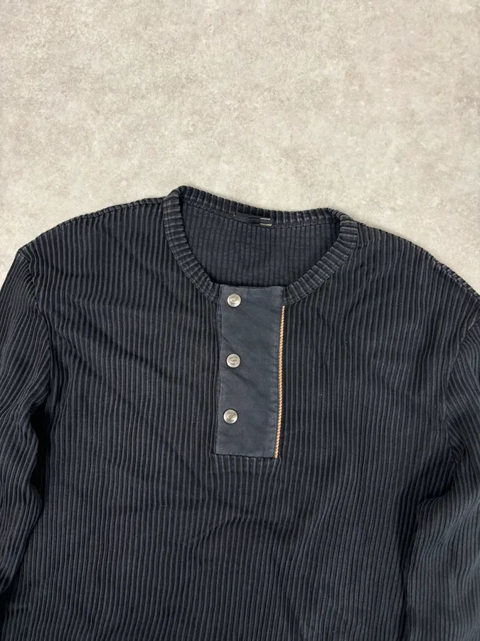 AW2004 Cavalli Black Henley Ribbed Embroidered Skull Longsleeve mfwBnoW 3