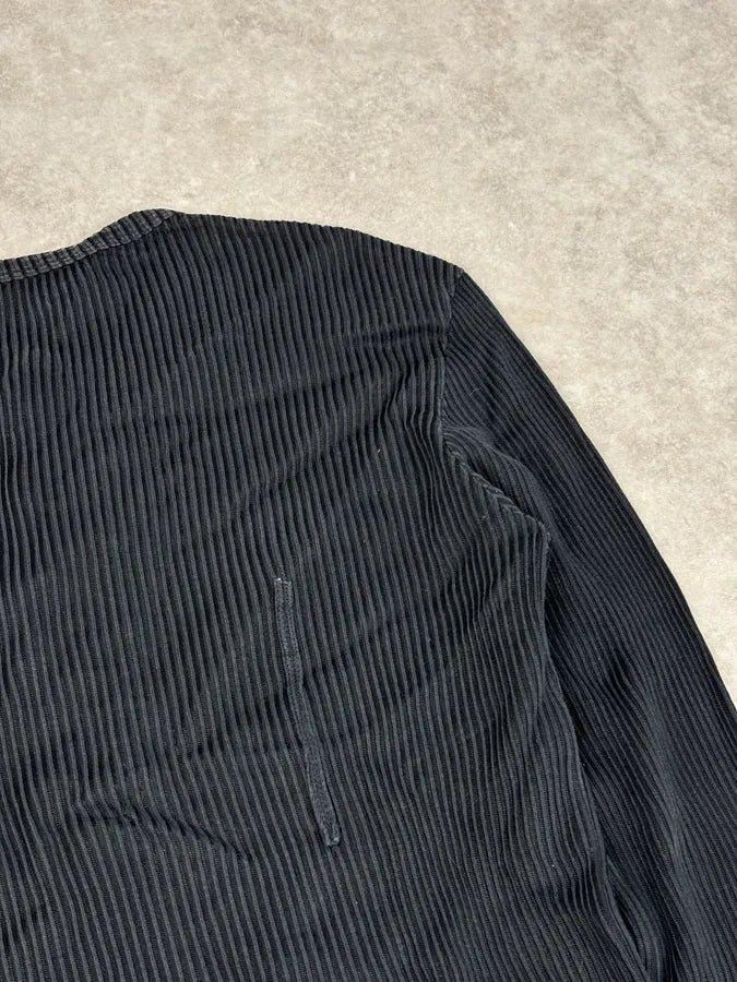 AW2004 Cavalli Black Henley Ribbed Embroidered Skull Longsleeve mfwBnoW 7