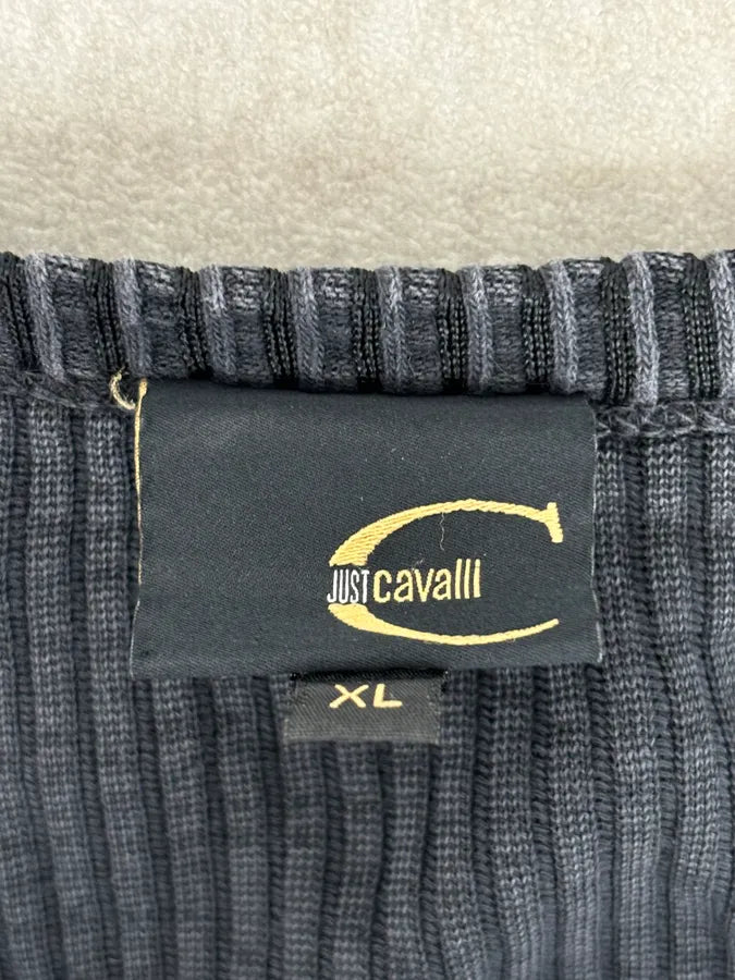 AW2004 Cavalli Black Henley Ribbed Embroidered Skull Longsleeve mfwBnoW 9