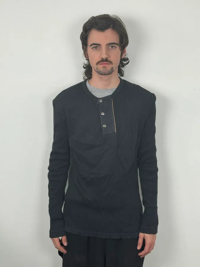 AW2004 Cavalli Black Henley Ribbed Embroidered Skull Longsleeve mfwBnoW 1