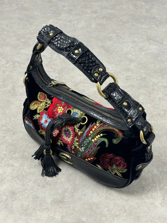 2000s Cavalli Black Embroidered Floral Hobo Bag  OrWgOZU 10