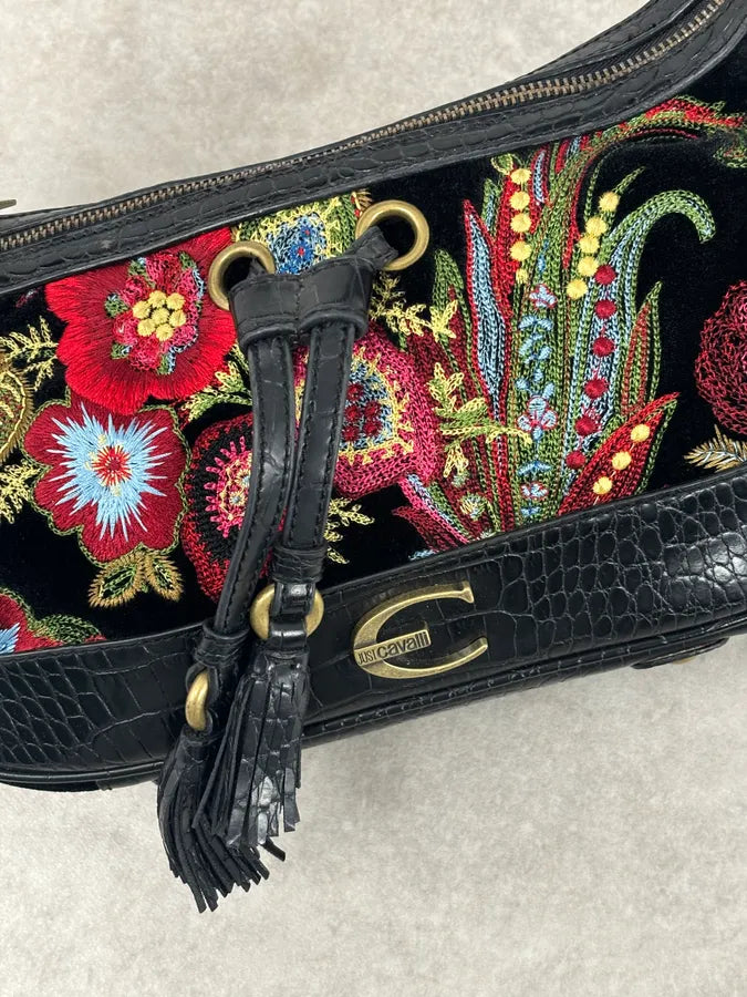 2000s Cavalli Black Embroidered Floral Hobo Bag  OrWgOZU 11