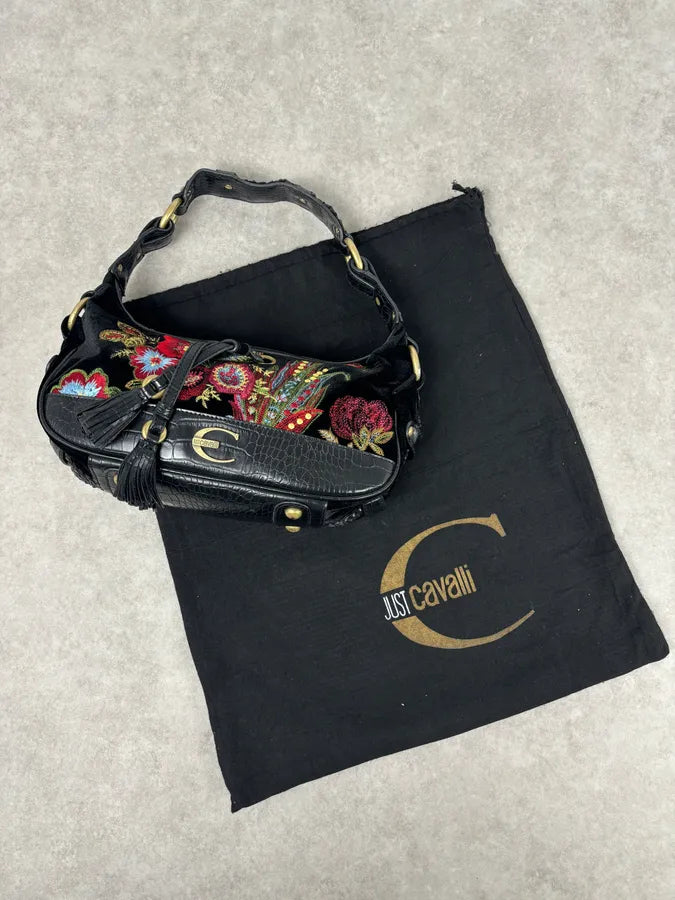 2000s Cavalli Black Embroidered Floral Hobo Bag  OrWgOZU 1