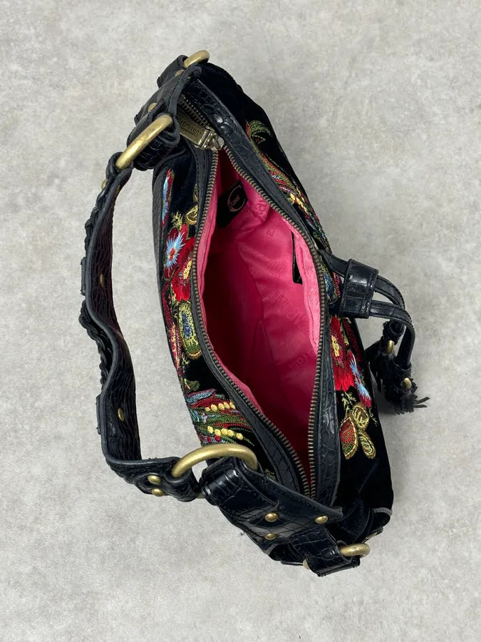 2000s Cavalli Black Embroidered Floral Hobo Bag  OrWgOZU 13
