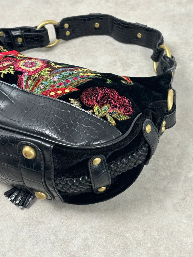 2000s Cavalli Black Embroidered Floral Hobo Bag  OrWgOZU 9