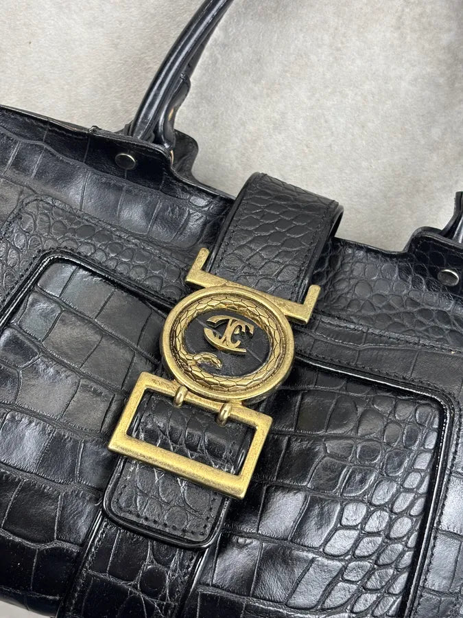 AW2007 Cavalli Black Leather Crocodile Embossed Handle Bag pBBibbA 5