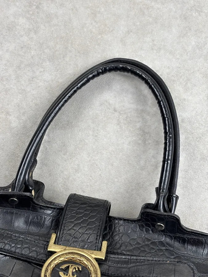 AW2007 Cavalli Black Leather Crocodile Embossed Handle Bag pBBibbA 4