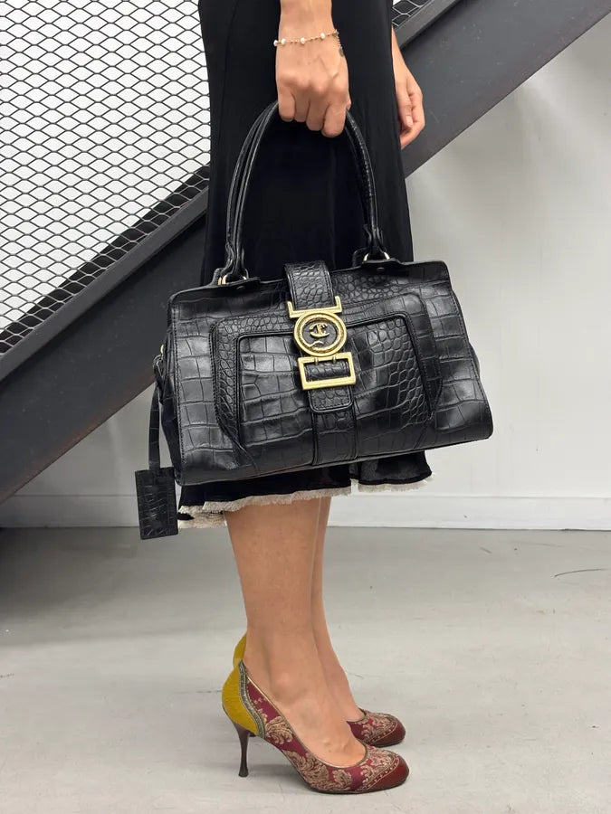 AW2007 Cavalli Black Leather Crocodile Embossed Handle Bag pBBibbA 1