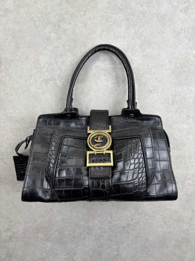 AW2007 Cavalli Black Leather Crocodile Embossed Handle Bag pBBibbA 0