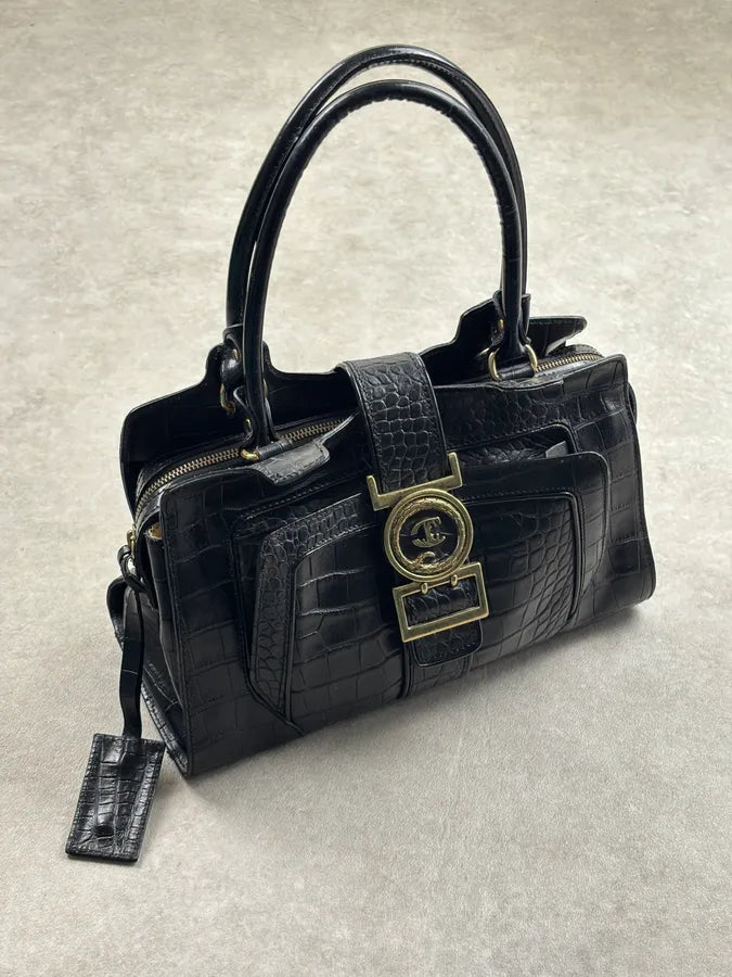AW2007 Cavalli Black Leather Crocodile Embossed Handle Bag pBBibbA 3