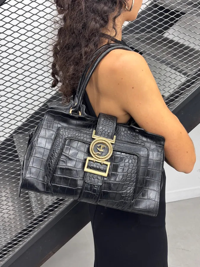 AW2007 Cavalli Black Leather Crocodile Embossed Handle Bag pBBibbA 2
