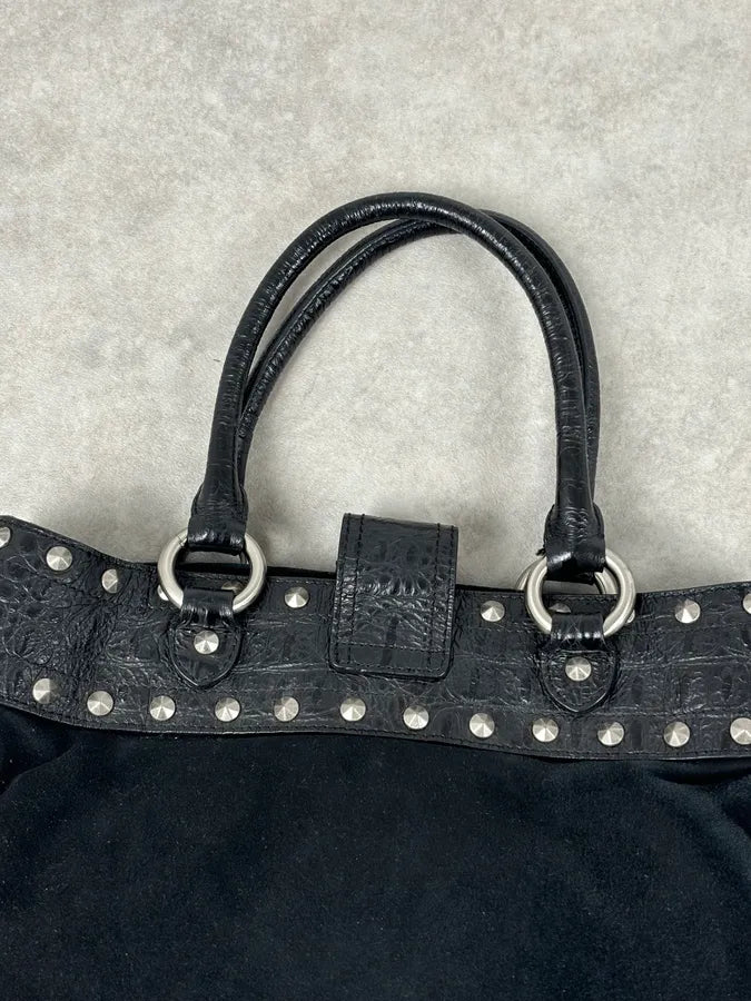 2000s Cavalli Black Leather Crocodile Embossed Fur Handle Bag BaABNNT 9