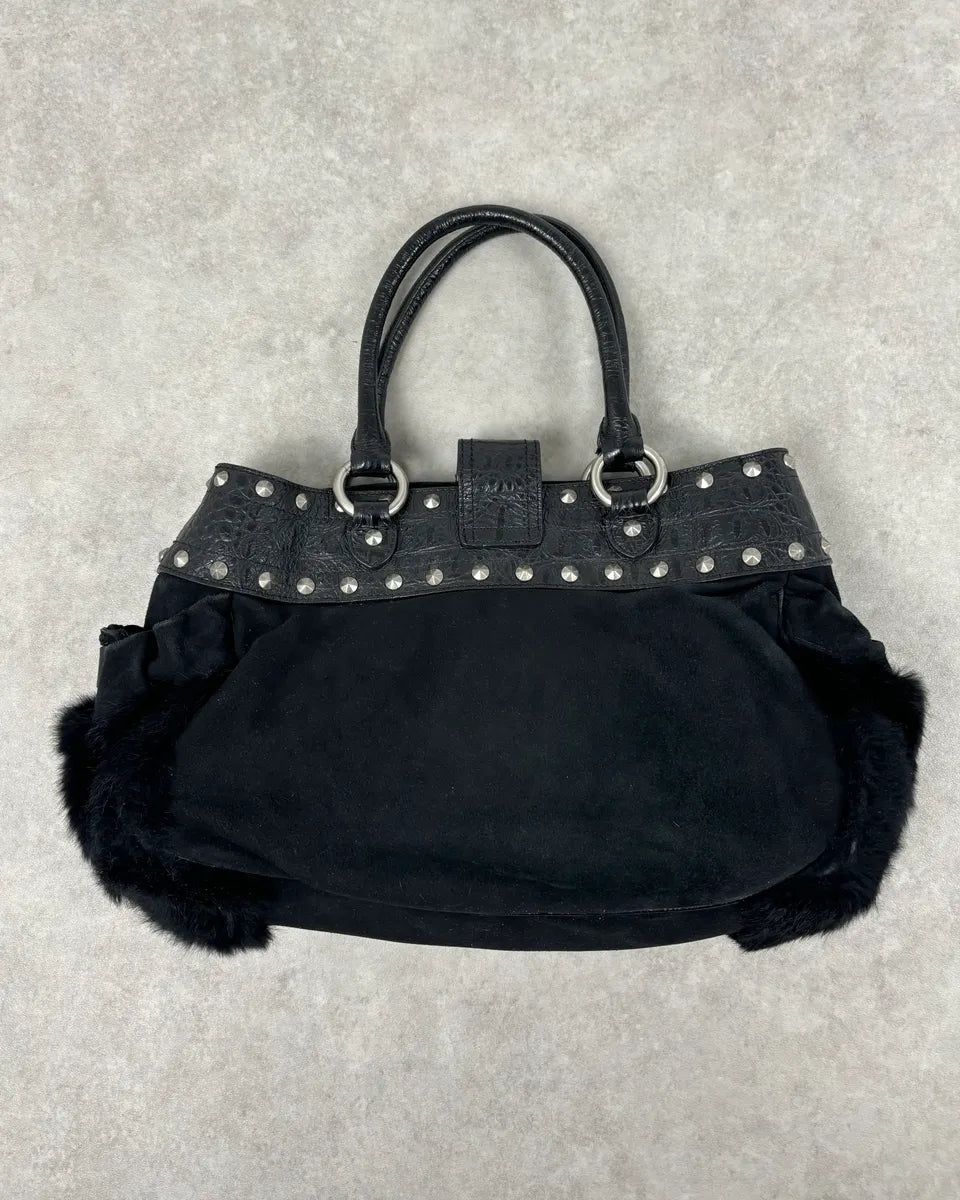 2000s Cavalli Black Leather Crocodile Embossed Fur Handle Bag BaABNNT 4