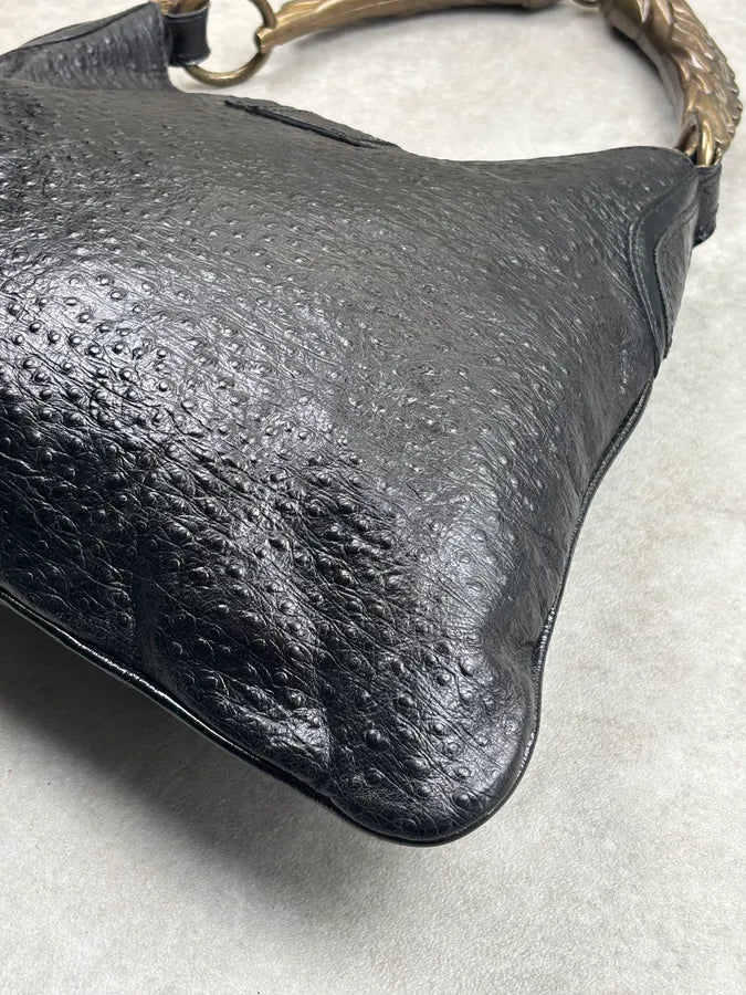 AW2008 Cavalli Black Leather Ostrich Effect Hammered Shoulder Bag rOHqLFB 13