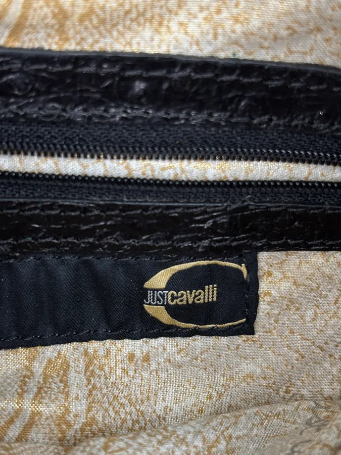 AW2008 Cavalli Black Leather Ostrich Effect Hammered Shoulder Bag rOHqLFB 16