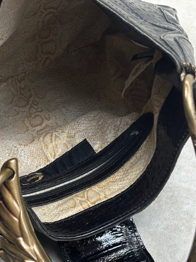 AW2008 Cavalli Black Leather Ostrich Effect Hammered Shoulder Bag rOHqLFB 15