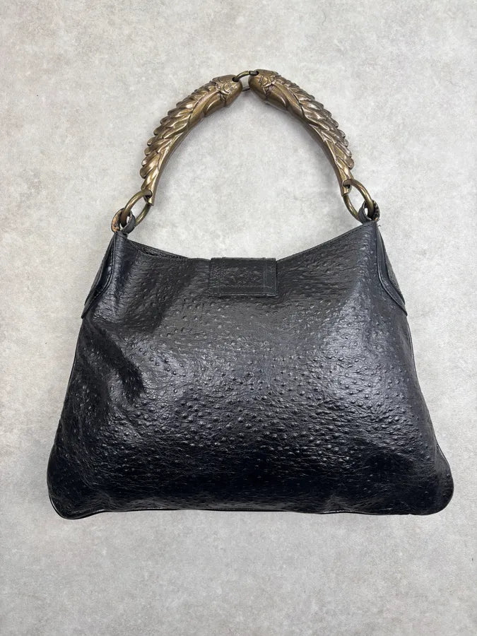 AW2008 Cavalli Black Leather Ostrich Effect Hammered Shoulder Bag rOHqLFB 9