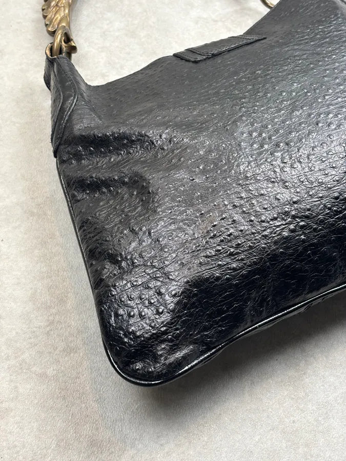 AW2008 Cavalli Black Leather Ostrich Effect Hammered Shoulder Bag rOHqLFB 12