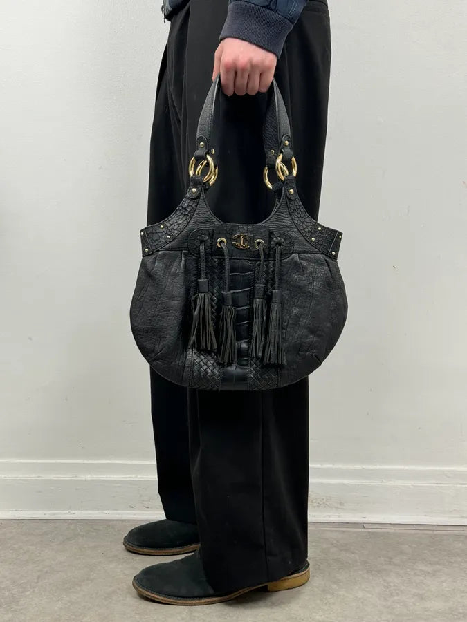 AW2011 Cavalli Tassel Black Leather Hobo Handle Bag wGaqJid 2