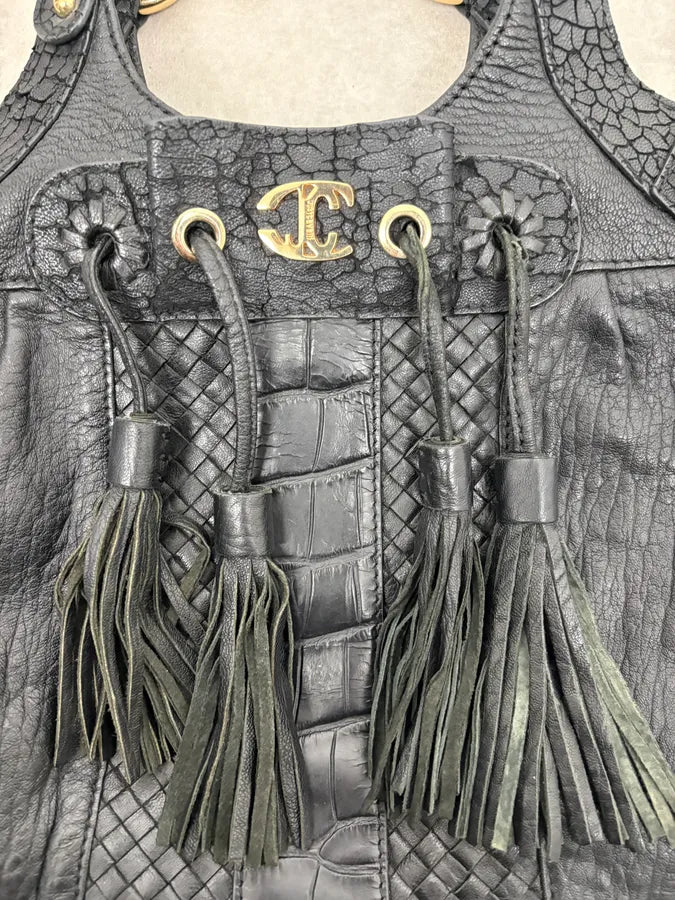 AW2011 Cavalli Tassel Black Leather Hobo Handle Bag wGaqJid 7
