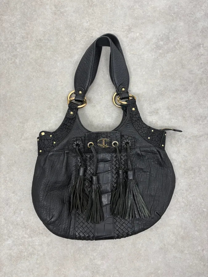 AW2011 Cavalli Tassel Black Leather Hobo Handle Bag wGaqJid 0