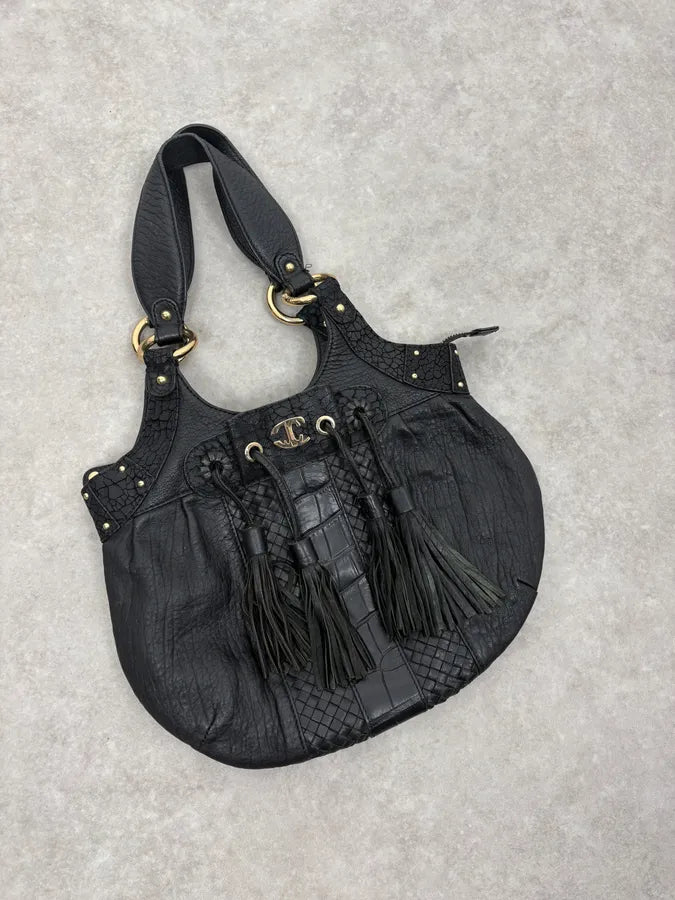 AW2011 Cavalli Tassel Black Leather Hobo Handle Bag wGaqJid 3