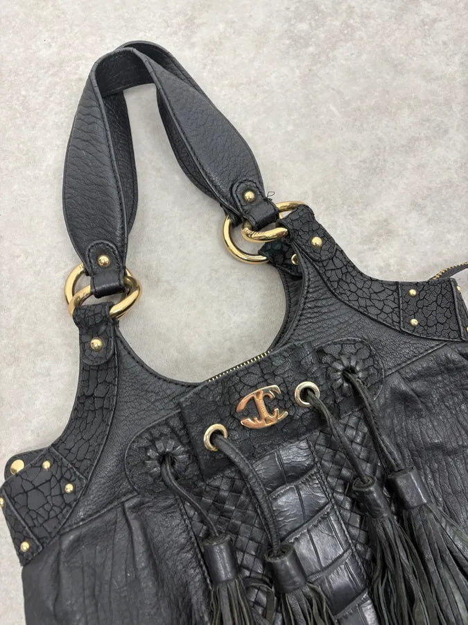 AW2011 Cavalli Tassel Black Leather Hobo Handle Bag wGaqJid 4