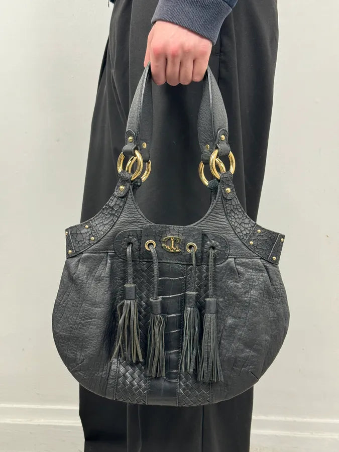 AW2011 Cavalli Tassel Black Leather Hobo Handle Bag wGaqJid 1
