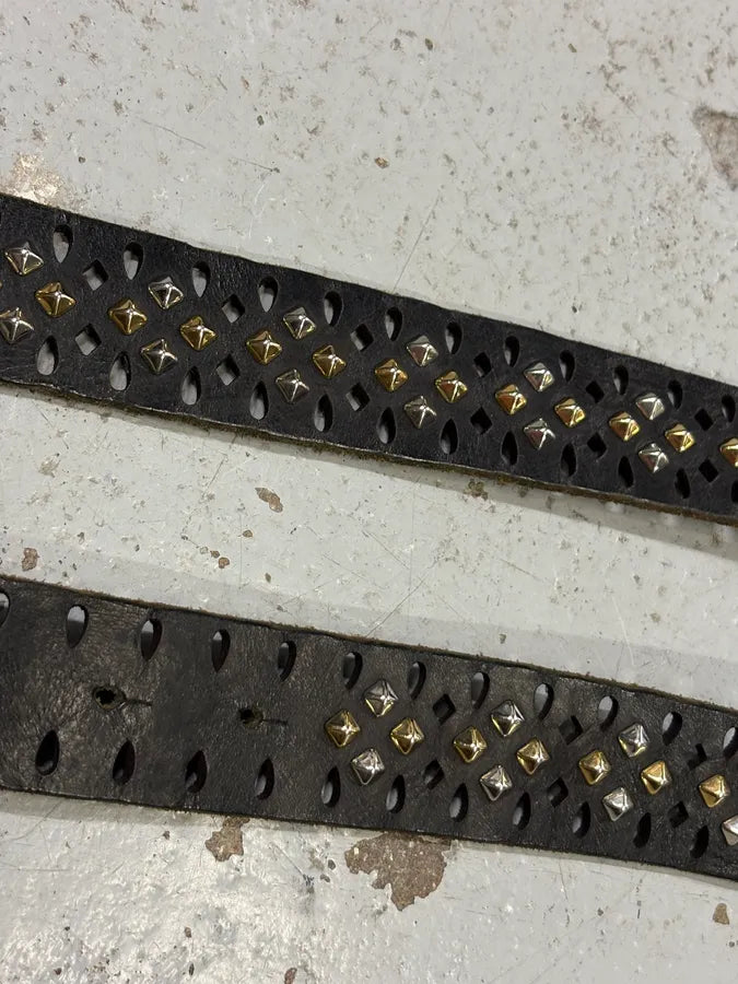 2000s Cavalli Black Leather Studded Double C Buckle Belt IrFRzxH 4